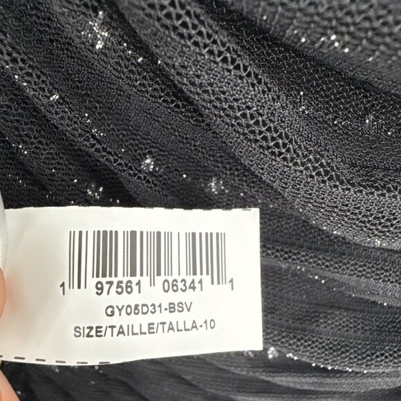 BCBGeneration Size 10 Black Silver Metallic Sleeveless Midi Dress Ruched Stretch - Picture 7 of 10